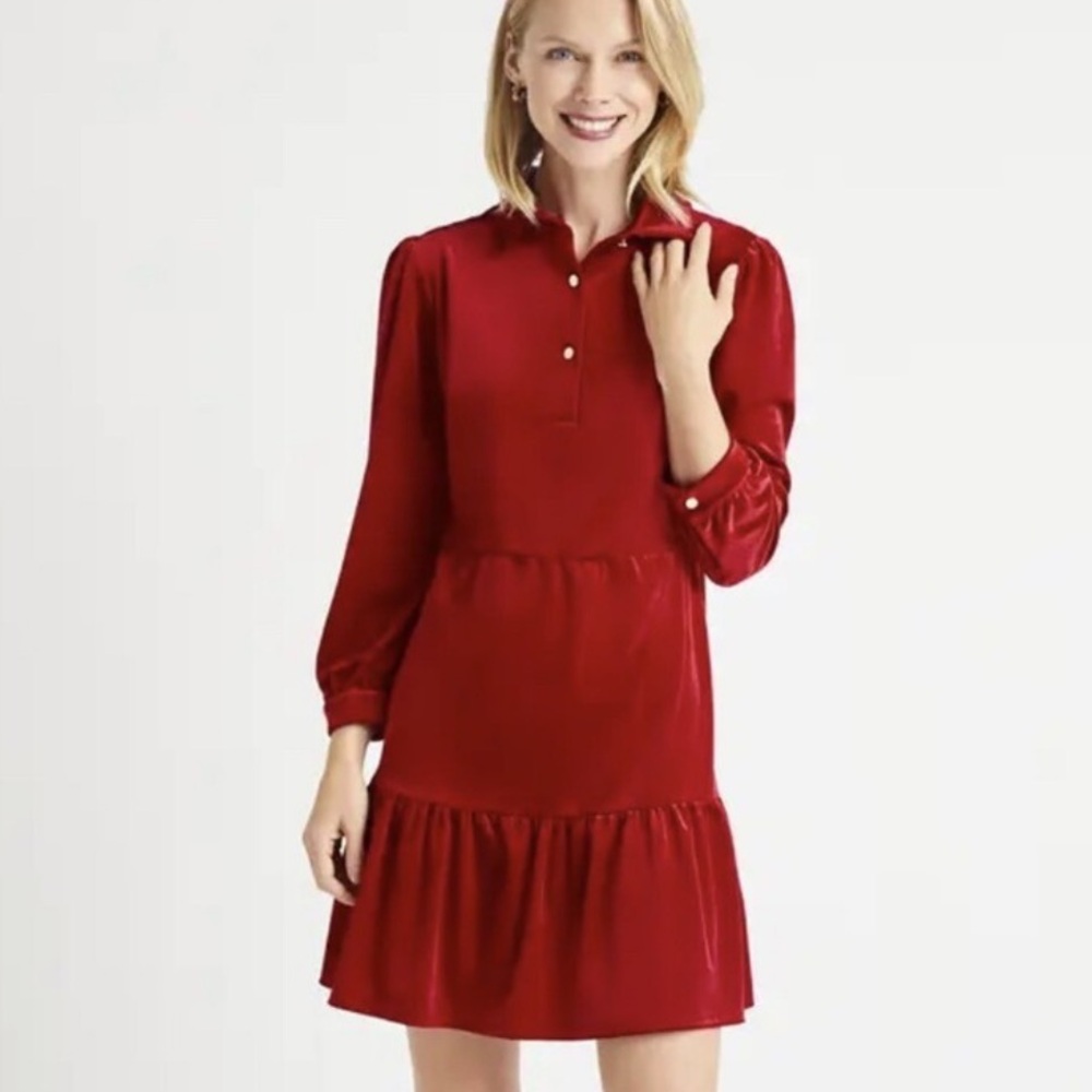 Jude Connally Henley Tiered Stretch Velvet Ruby Mini Dress Size S NWT